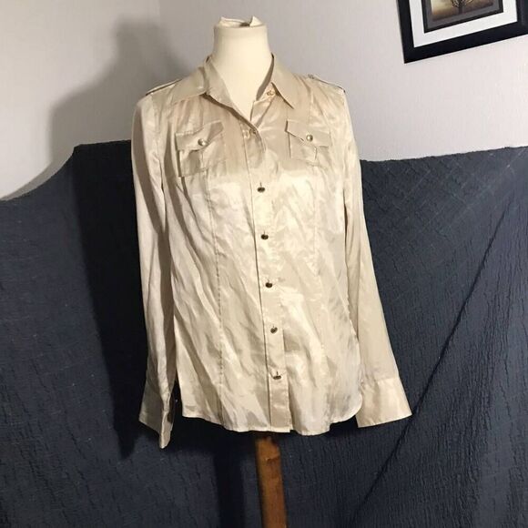 Banana Republic Silk Cream Blush Blouse Size M - Picture 1 of 13